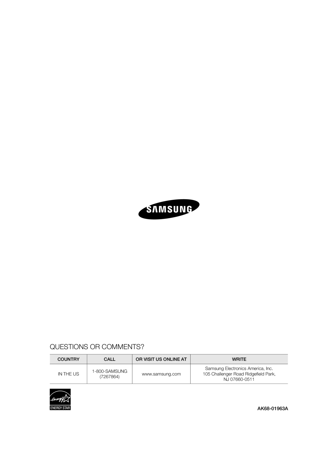 Samsung BD-C5900 user manual Questions or COMMENTS? 