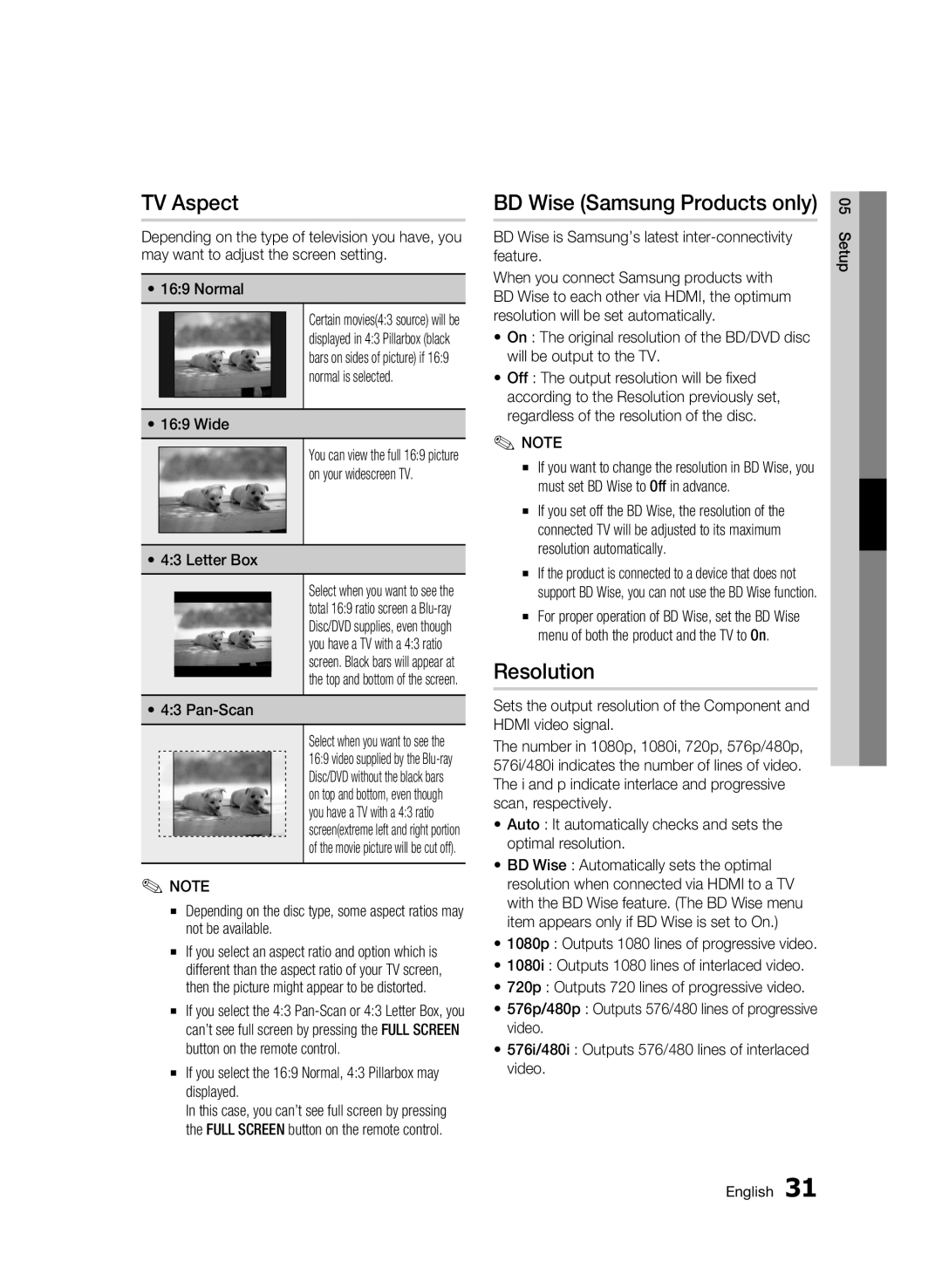 Samsung BD-C5900/EDC, BD-C5900/XEF, BD-C5900/XEE manual TV Aspect, BD Wise Samsung Products only, Resolution 