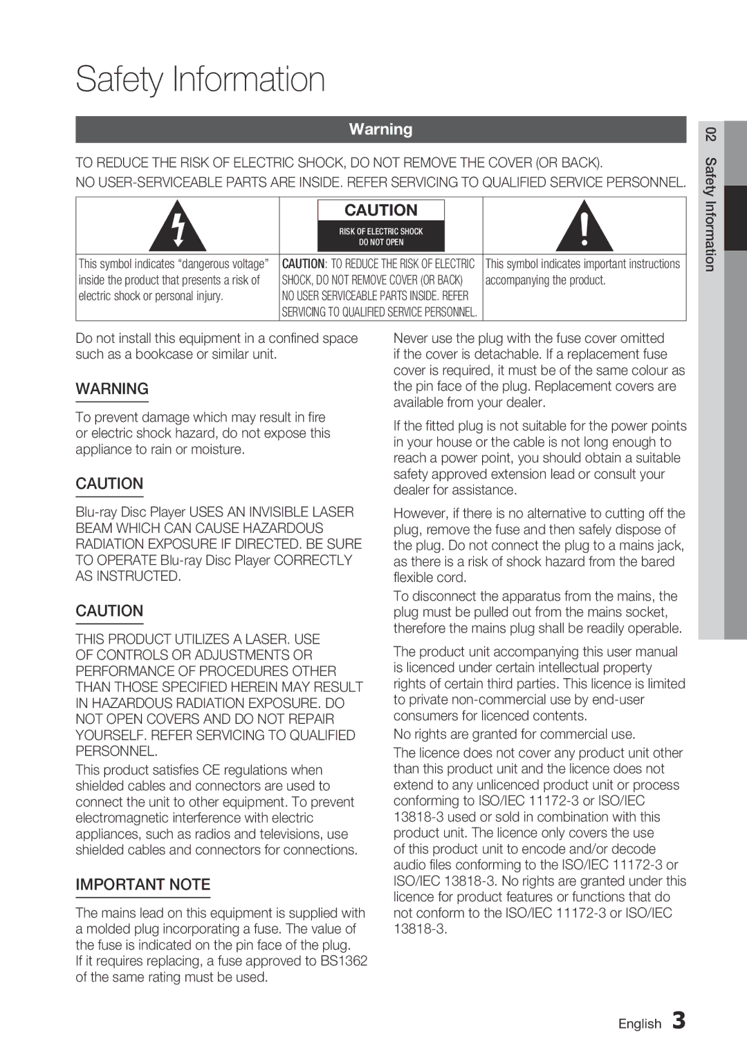 Samsung BD-C5900/EDC, BD-C5900/XEF, BD-C5900/XEE manual Safety Information, Important Note 