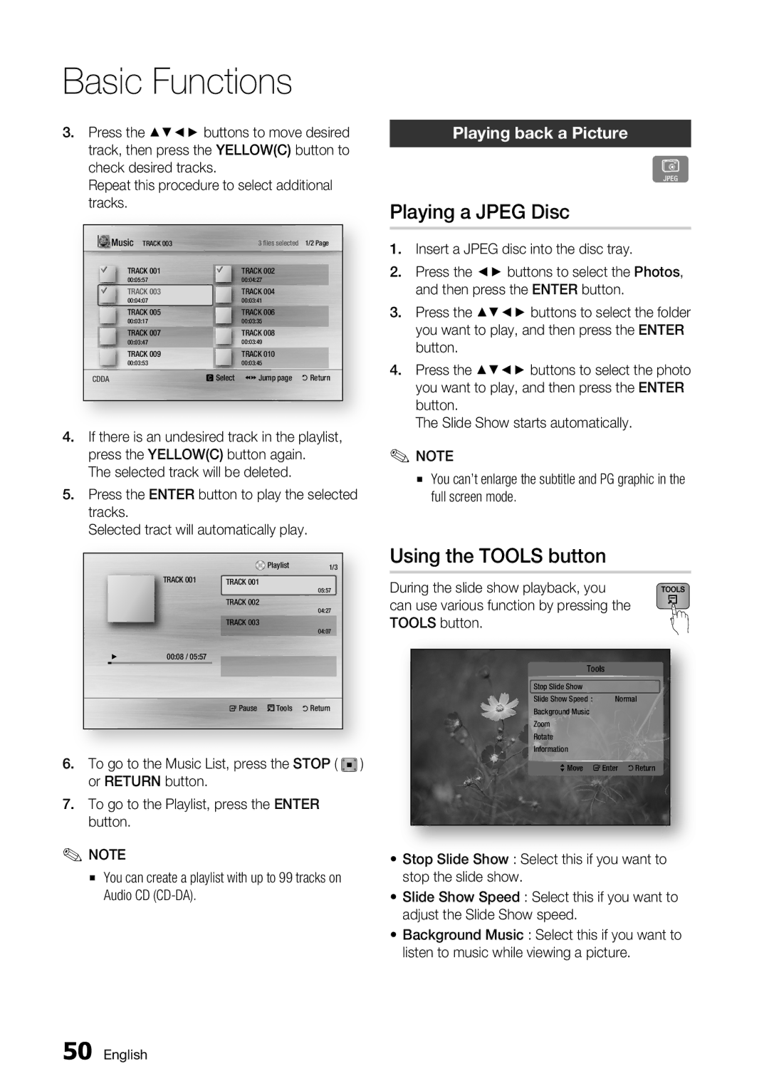 Samsung BD-C5900/XEE, BD-C5900/EDC, BD-C5900/XEF manual Playing a Jpeg Disc, Using the Tools button, Playing back a Picture 