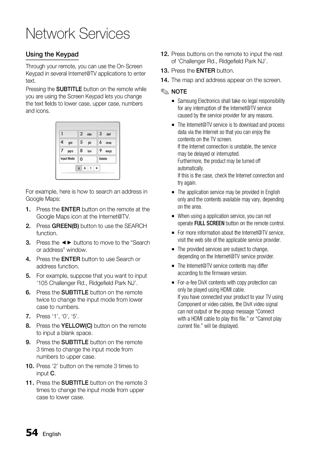 Samsung BD-C5900/EDC, BD-C5900/XEF manual Using the Keypad, Press the Enter button Map and address appear on the screen 