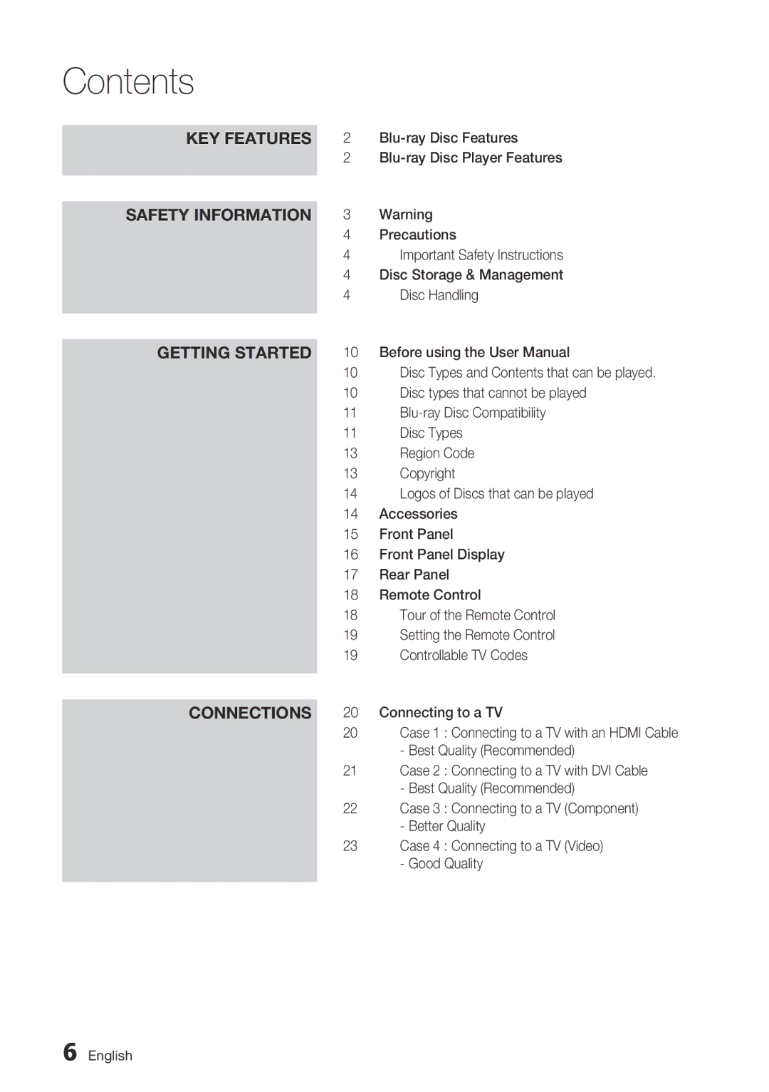 Samsung BD-C5900/EDC, BD-C5900/XEF, BD-C5900/XEE manual Contents 