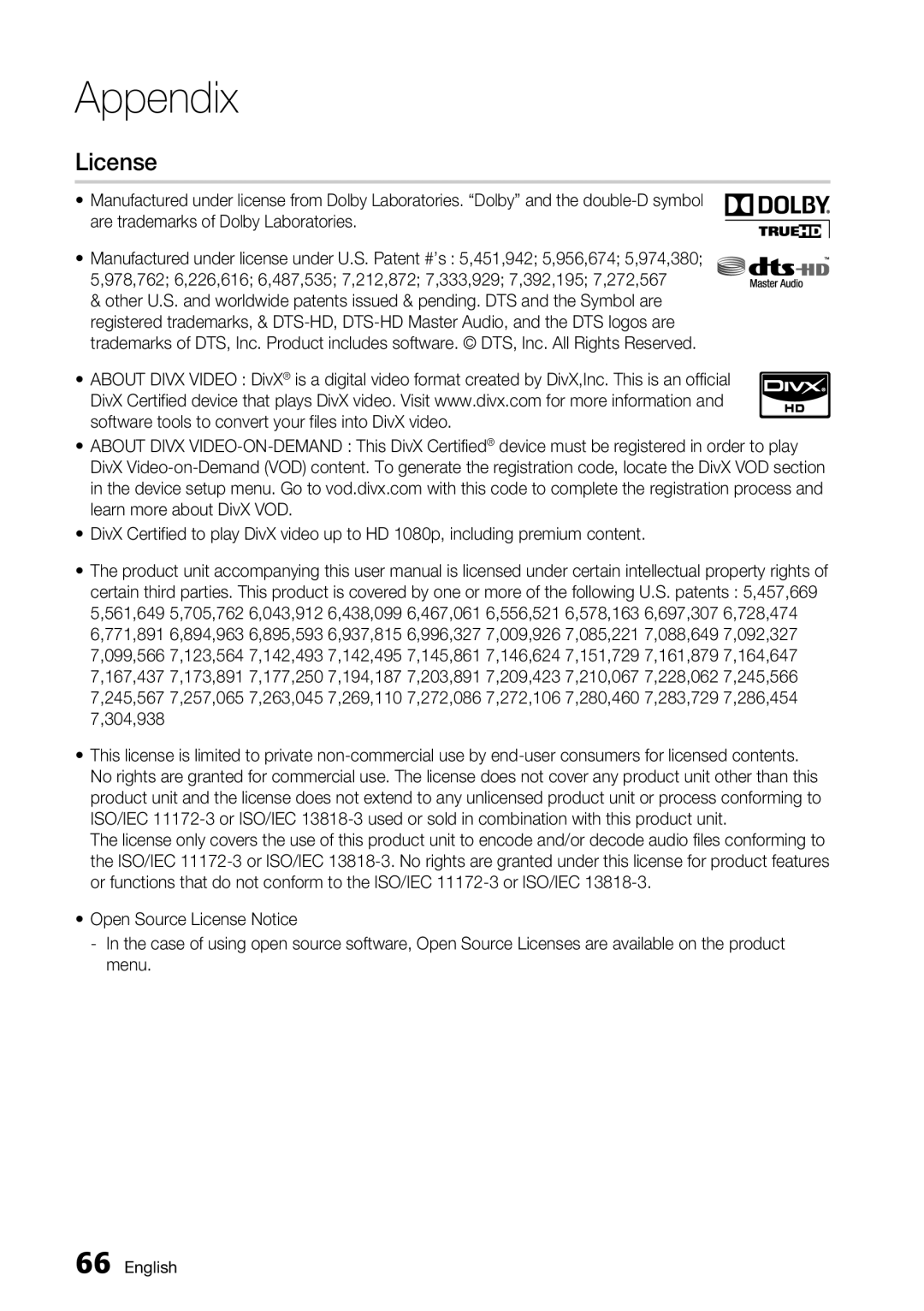 Samsung BD-C5900/EDC, BD-C5900/XEF, BD-C5900/XEE manual License 