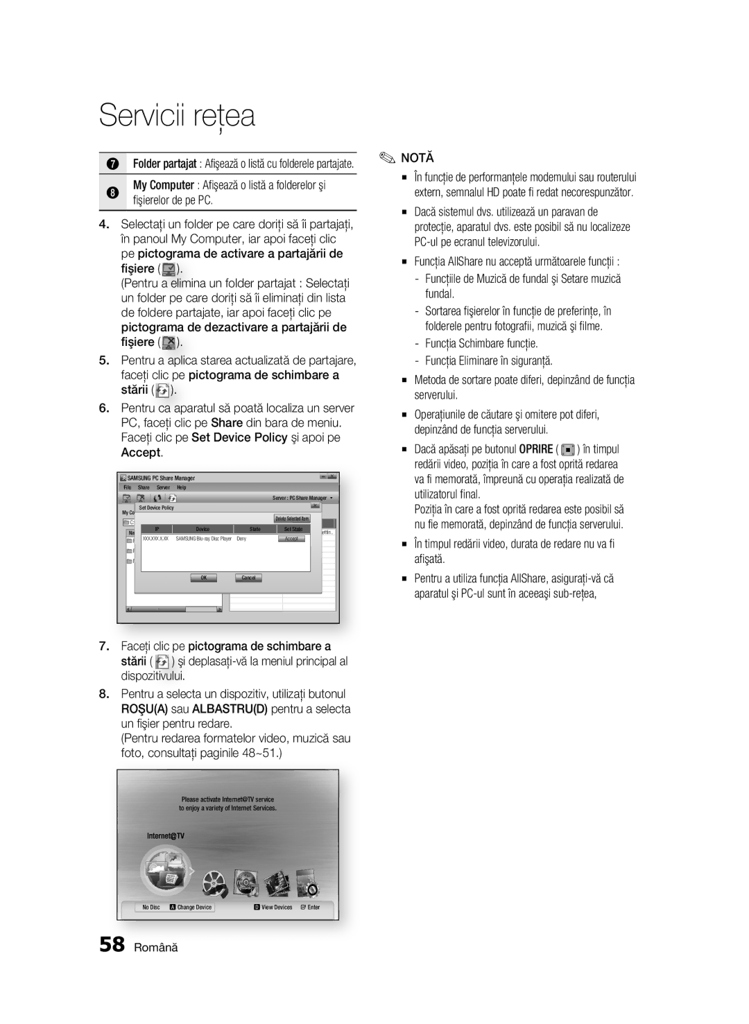 Samsung BD-C5900/EDC manual În timpul redării video, durata de redare nu va fi afişată, 58 Română 