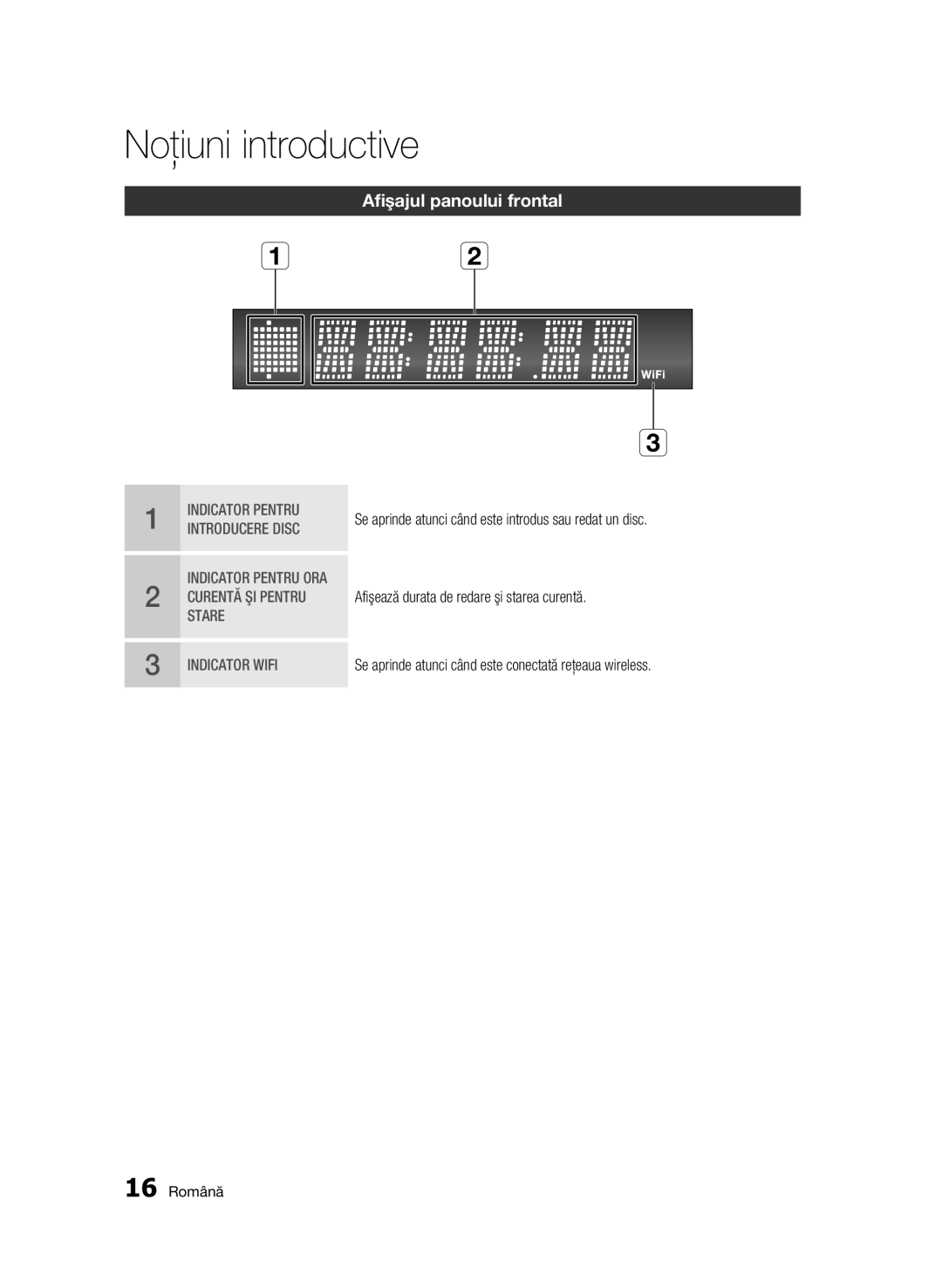 Samsung BD-C5900/EDC manual Afişajul panoului frontal, 16 Română 