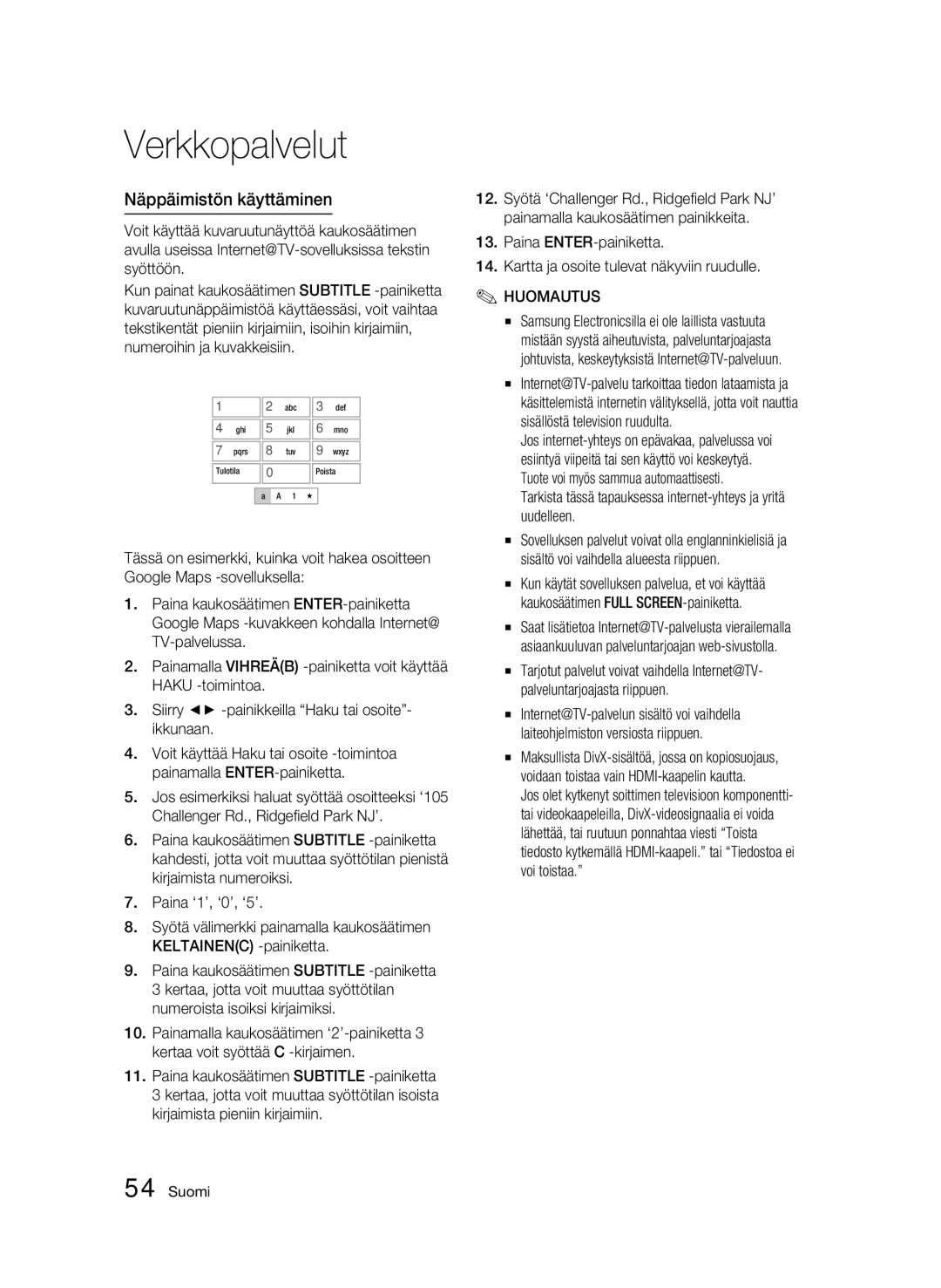 Samsung BD-C5900/XEE manual Näppäimistön käyttäminen, Huomautus 