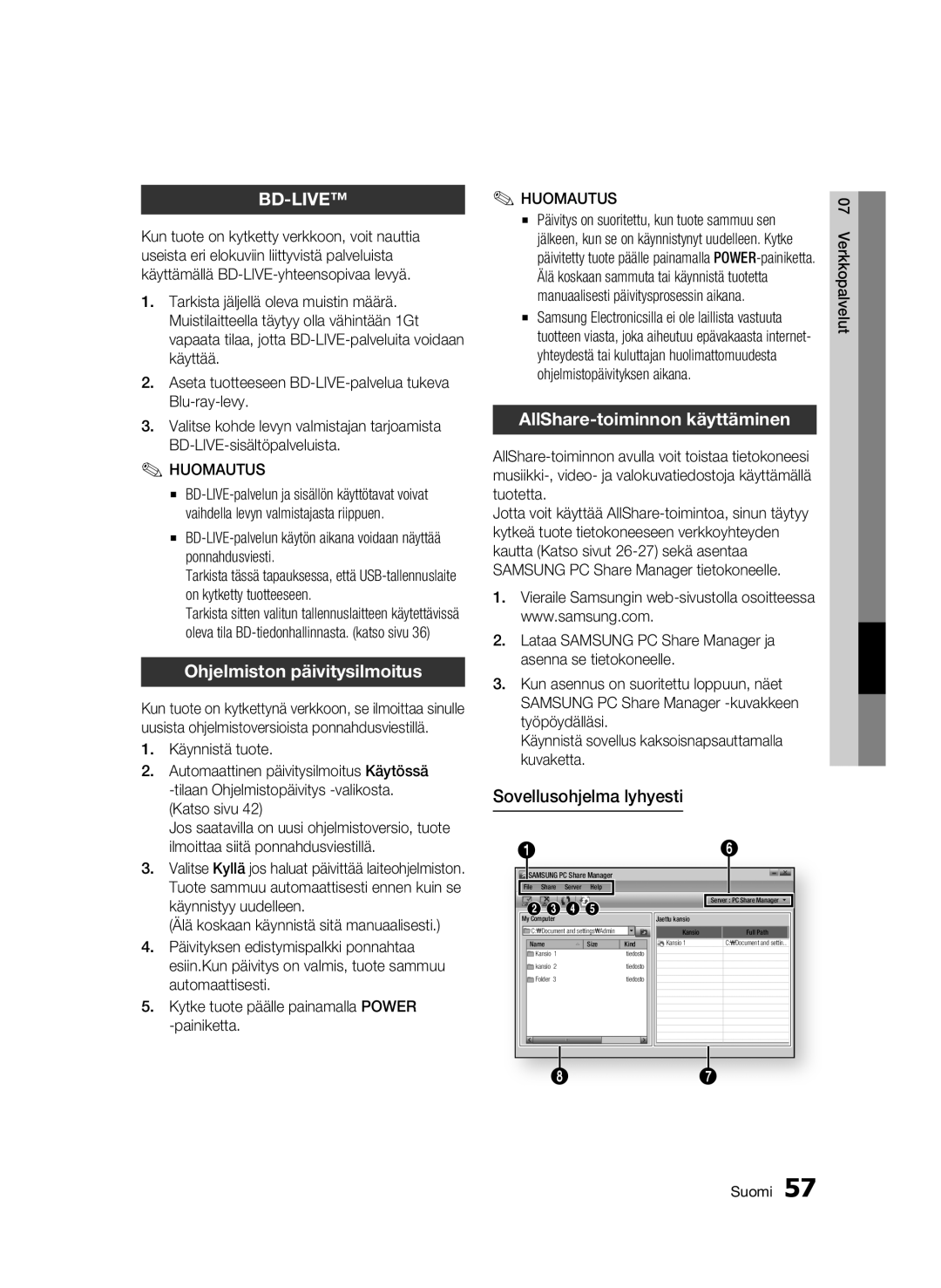 Samsung BD-C5900/XEE manual AllShare-toiminnon käyttäminen, Sovellusohjelma lyhyesti 