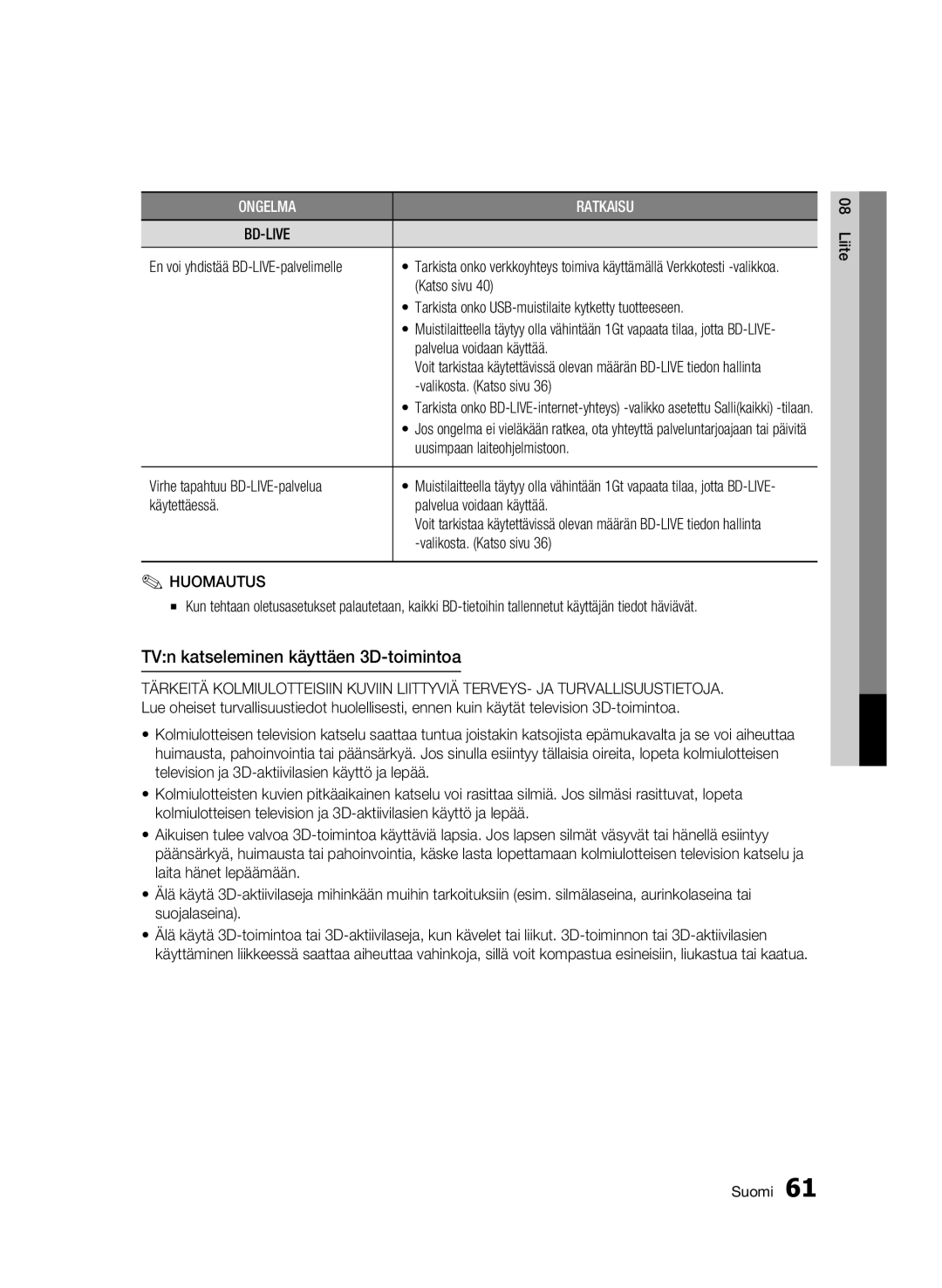 Samsung BD-C5900/XEE manual TVn katseleminen käyttäen 3D-toimintoa 