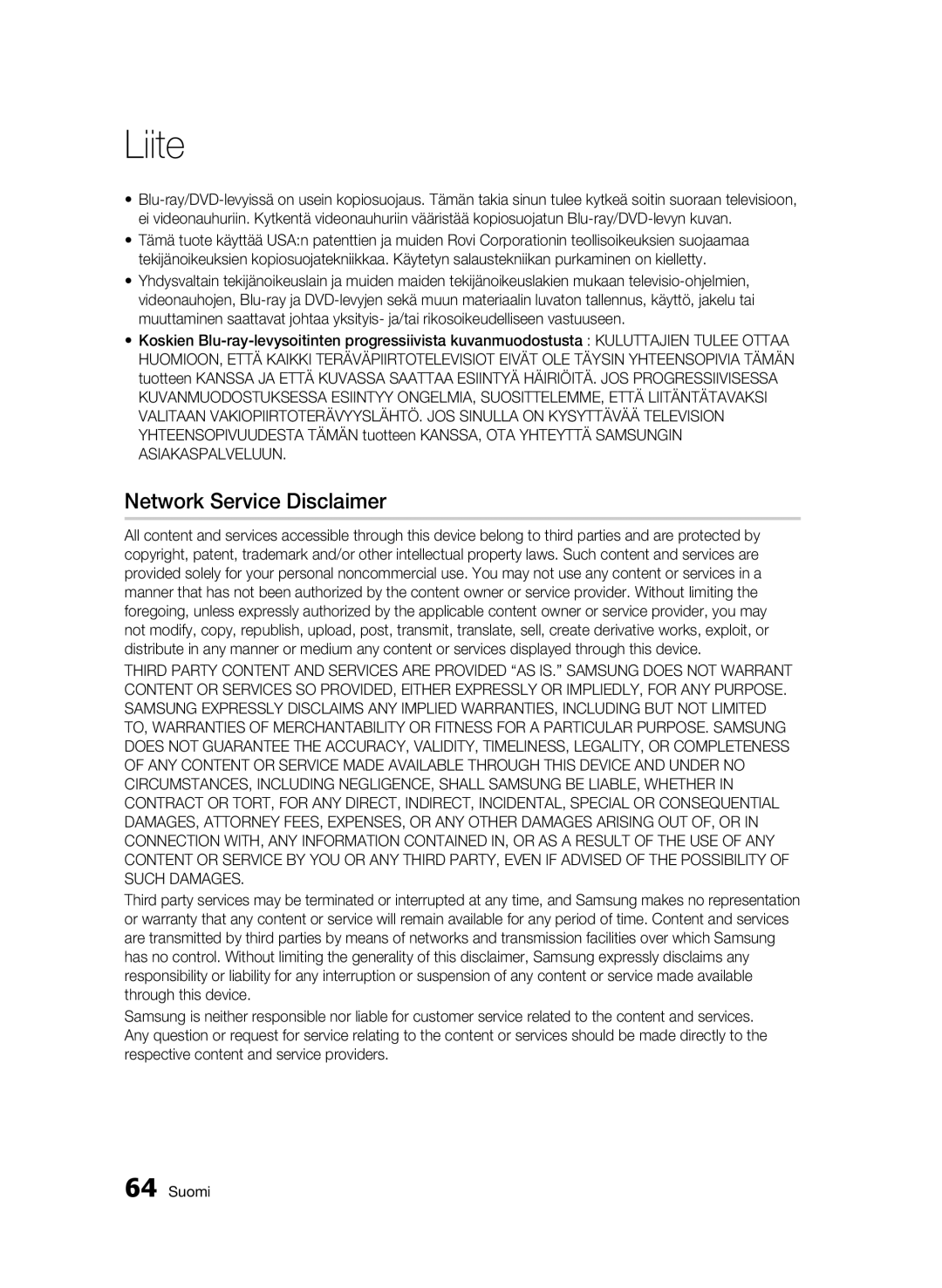 Samsung BD-C5900/XEE manual Network Service Disclaimer 