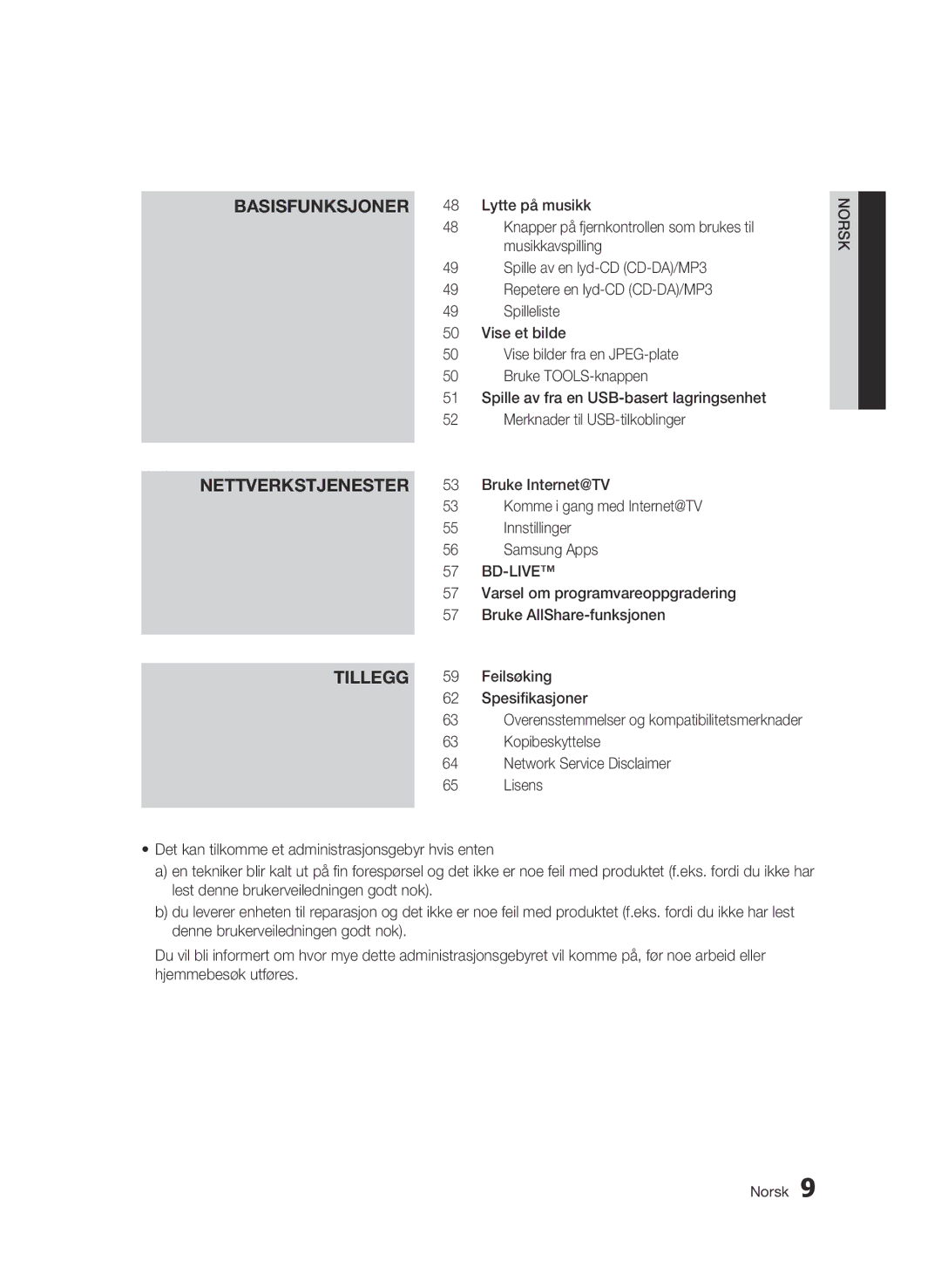 Samsung BD-C5900/XEE manual Nettverkstjenester, Tillegg 