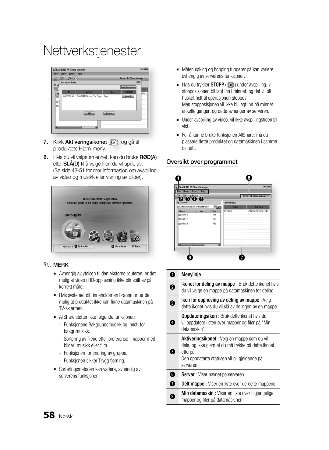 Samsung BD-C5900/XEE manual Oversikt over programmet, Klikk Aktiveringsikonet , og gå til produktets Hjem-meny 