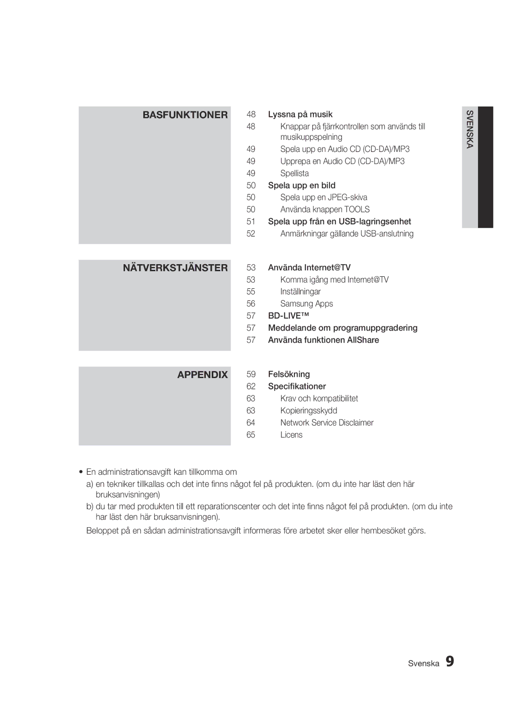 Samsung BD-C5900/XEE manual Nätverkstjänster, Appendix 