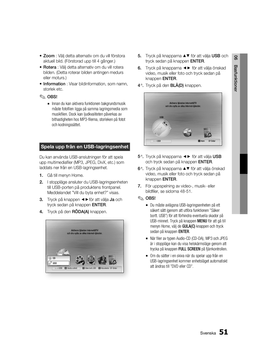 Samsung BD-C5900/XEE manual Spela upp från en USB-lagringsenhet, Gå till menyn Home 