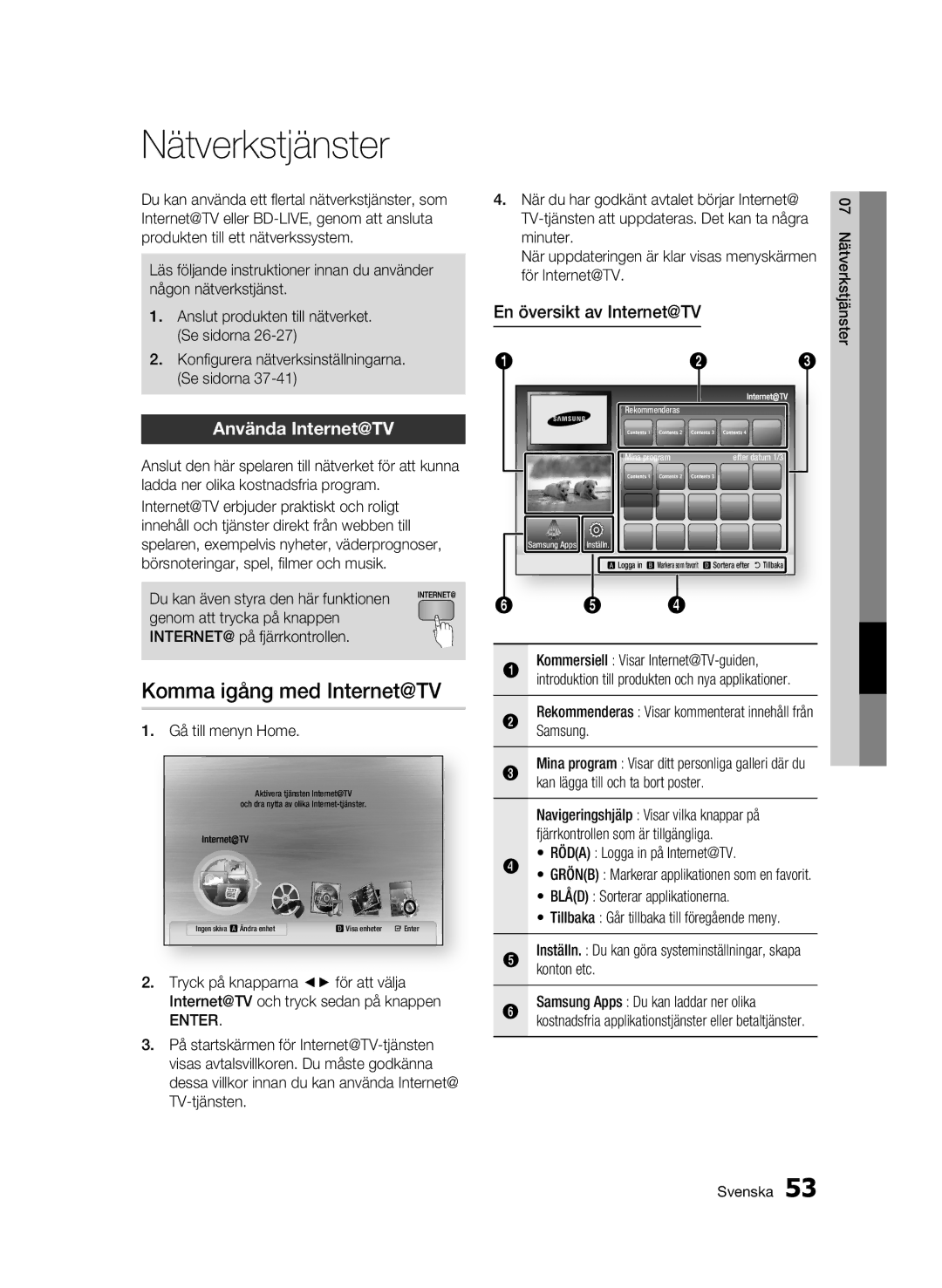 Samsung BD-C5900/XEE manual Nätverkstjänster, Komma igång med Internet@TV, Använda Internet@TV, En översikt av Internet@TV 