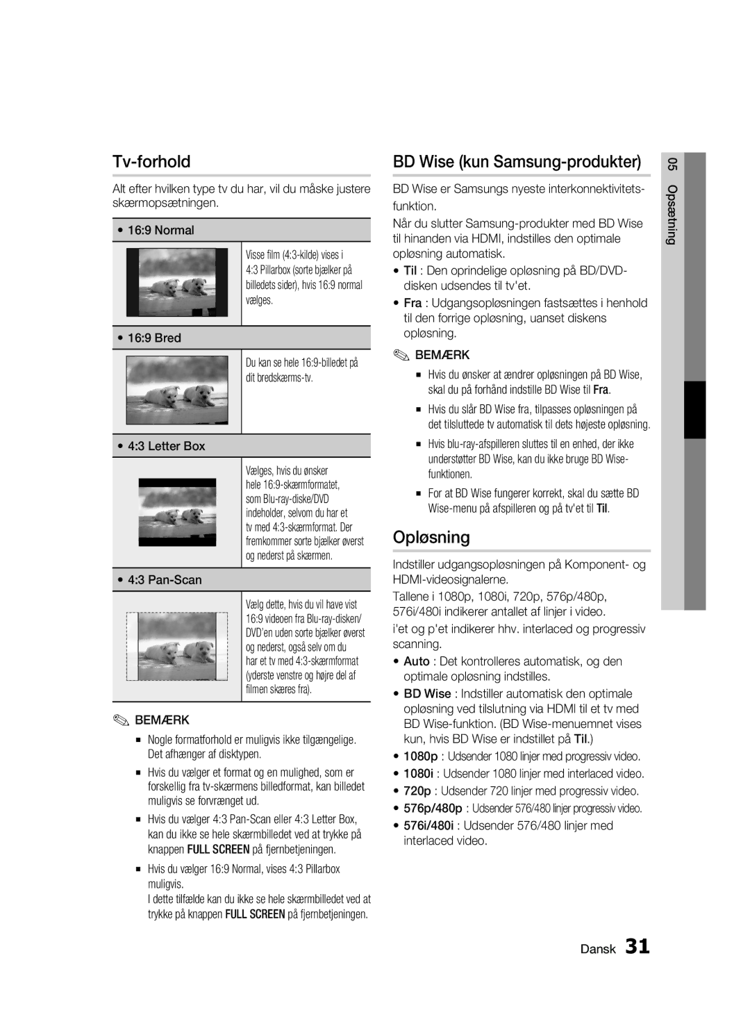 Samsung BD-C5900/XEE manual Tv-forhold, BD Wise kun Samsung-produkter, Opløsning 