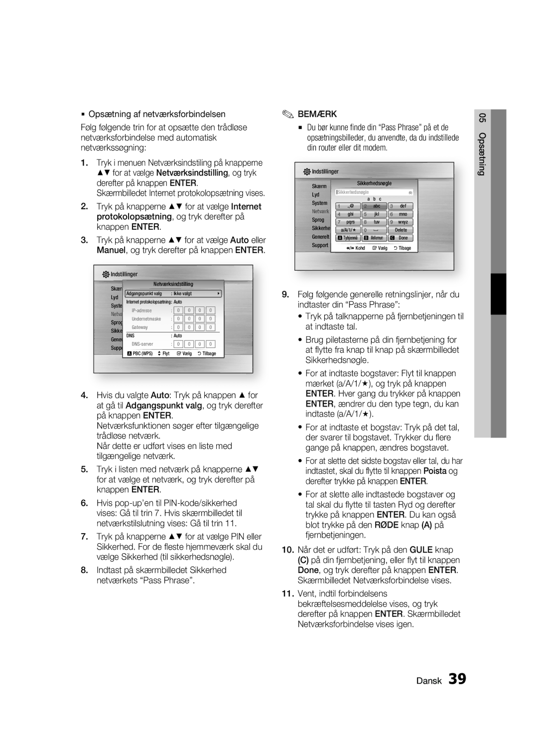 Samsung BD-C5900/XEE manual Knappen Enter, 10. Når det er udført Tryk på den Gule knap 