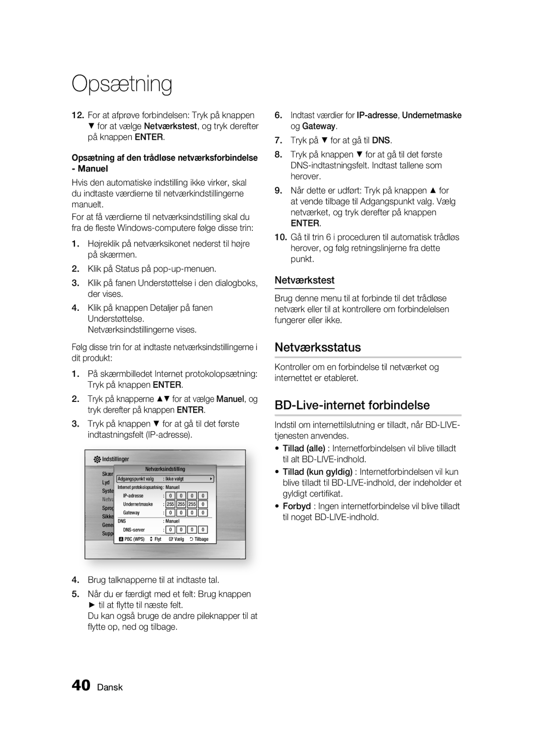 Samsung BD-C5900/XEE manual Netværksstatus, BD-Live-internet forbindelse, Netværkstest 