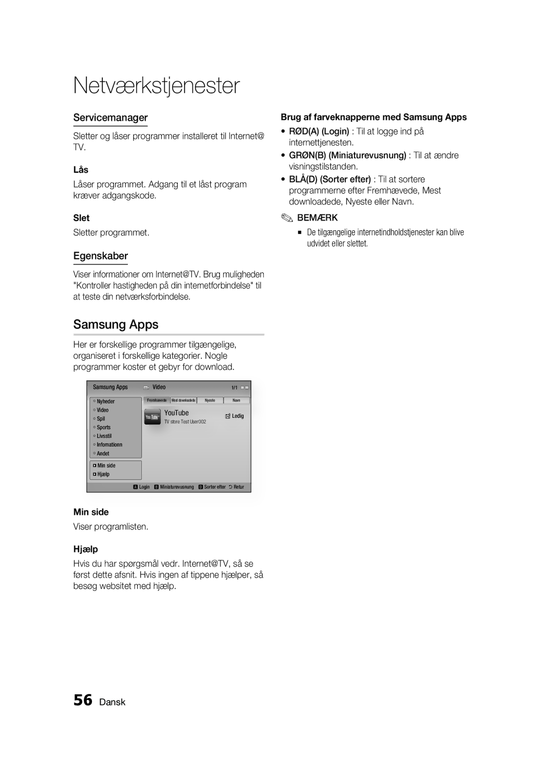 Samsung BD-C5900/XEE manual Samsung Apps, Servicemanager, Egenskaber 