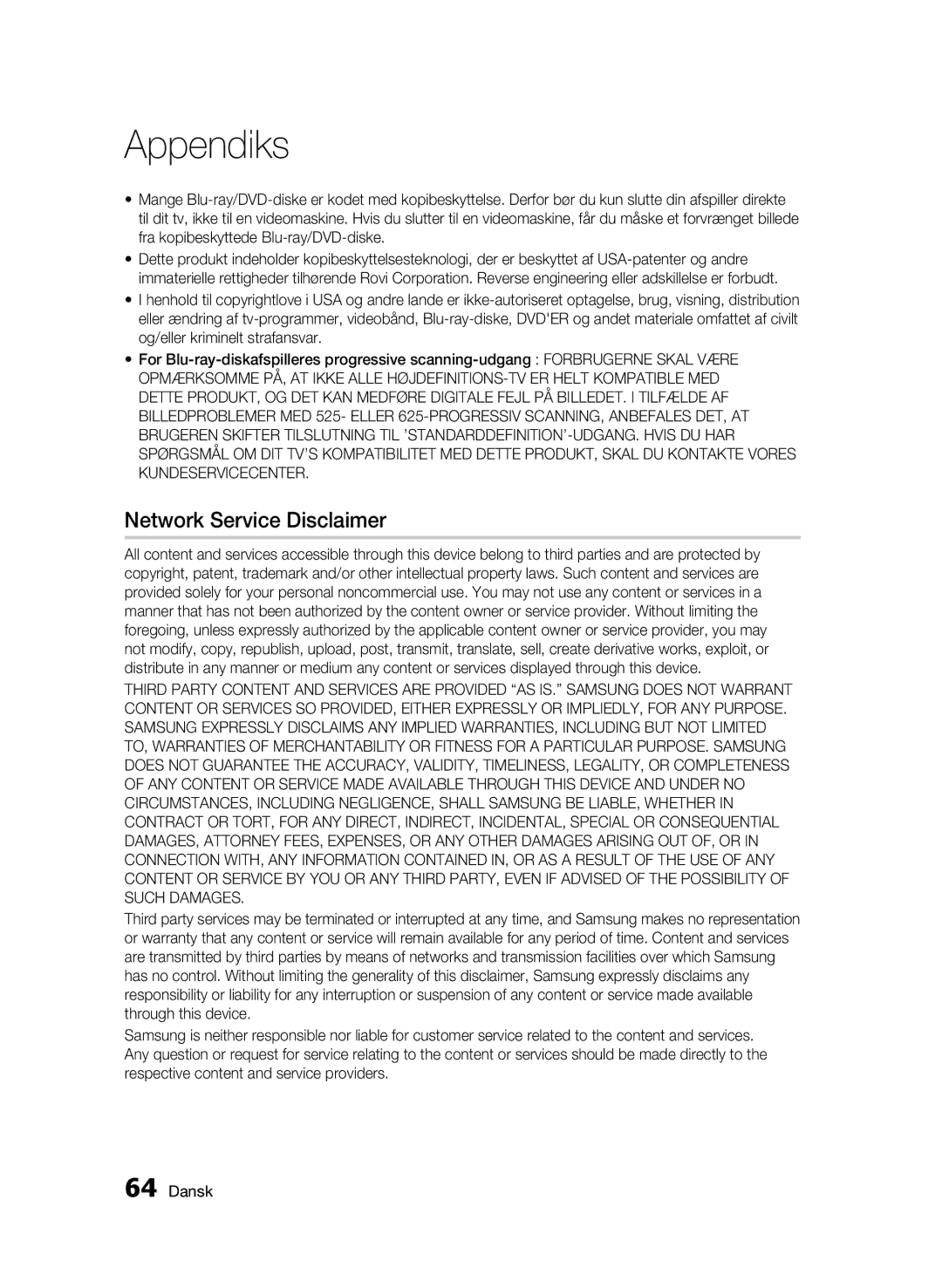 Samsung BD-C5900/XEE manual Network Service Disclaimer 