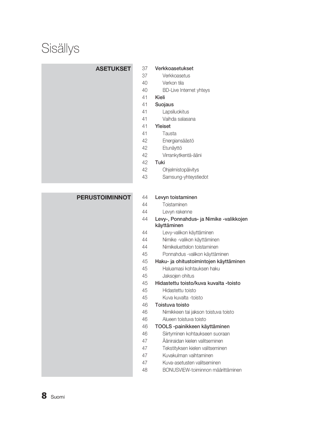 Samsung BD-C5900/XEE manual Perustoiminnot 