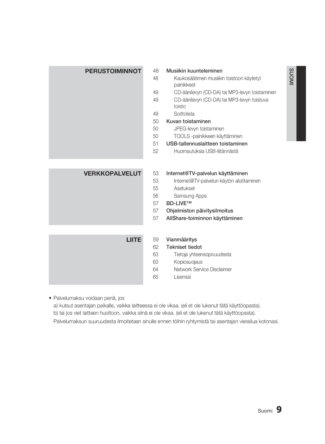 Samsung BD-C5900/XEE manual Verkkopalvelut, Liite 