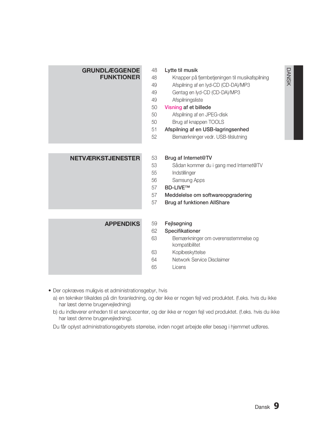 Samsung BD-C5900/XEE manual Netværkstjenester, Appendiks, Bd-Live 