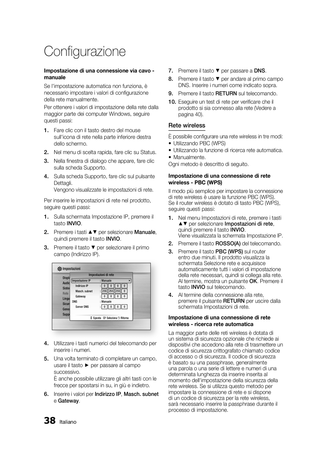 Samsung BD-C5900/XEF Rete wireless, Impostazione di una connessione via cavo manuale 