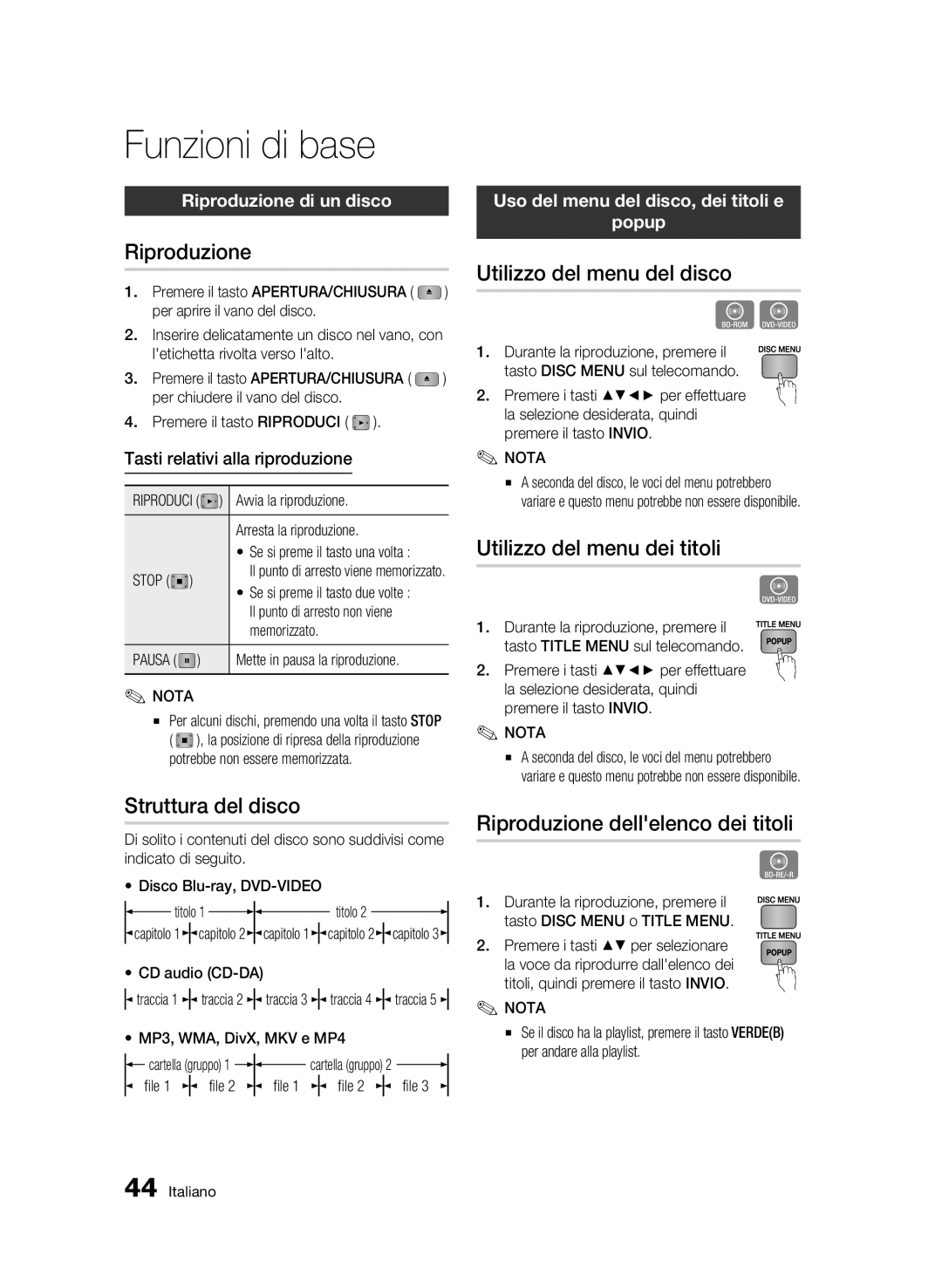 Samsung BD-C5900/XEF manual Funzioni di base 