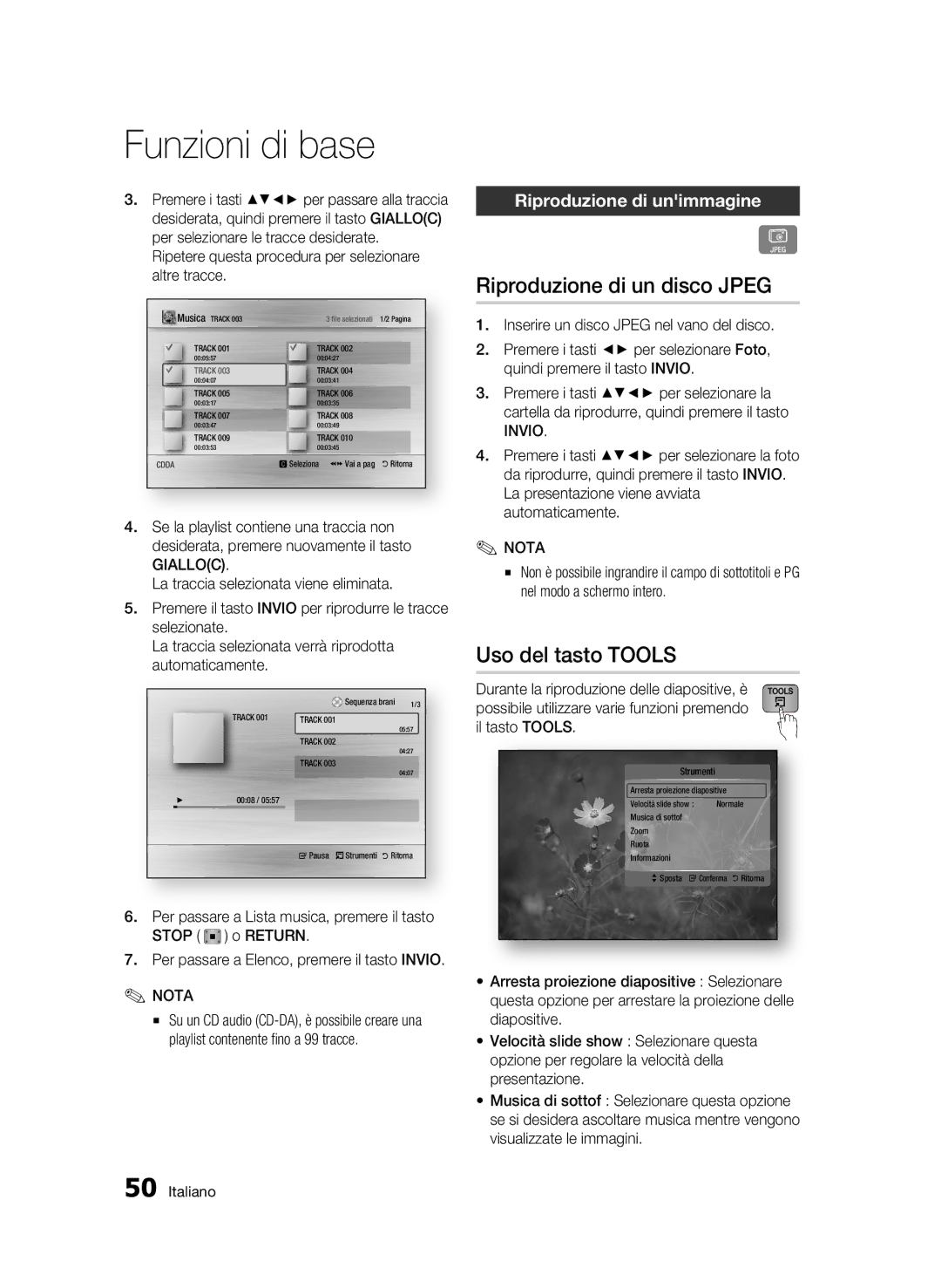 Samsung BD-C5900/XEF manual Riproduzione di un disco Jpeg, Uso del tasto Tools, Riproduzione di unimmagine 