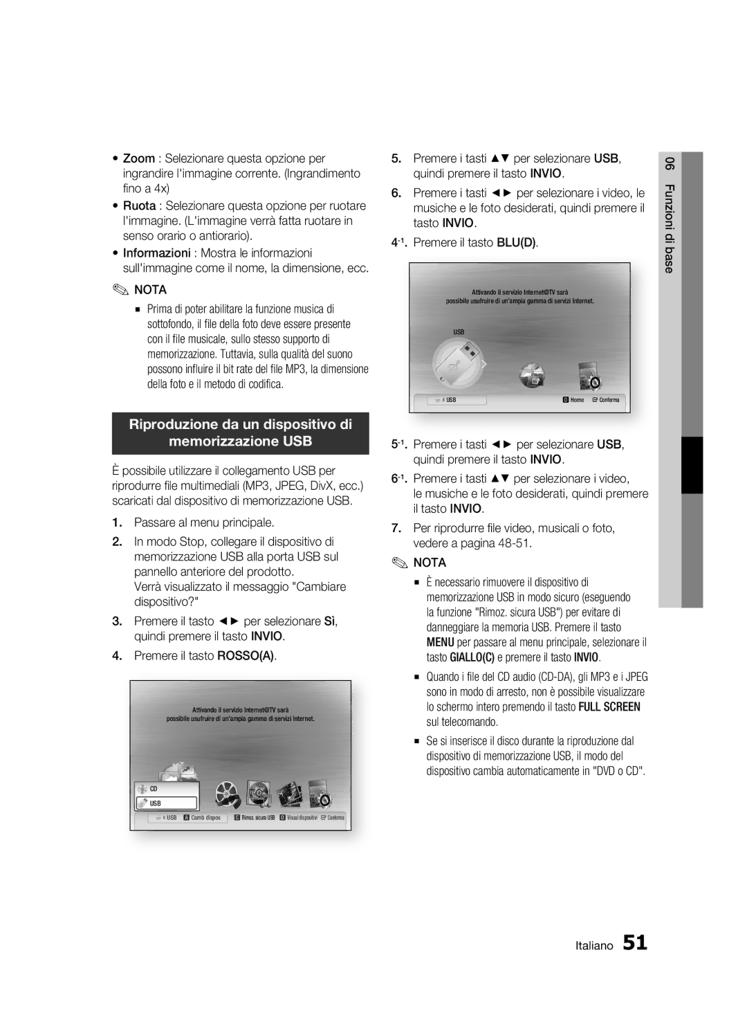 Samsung BD-C5900/XEF manual Riproduzione da un dispositivo di Memorizzazione USB, Passare al menu principale 