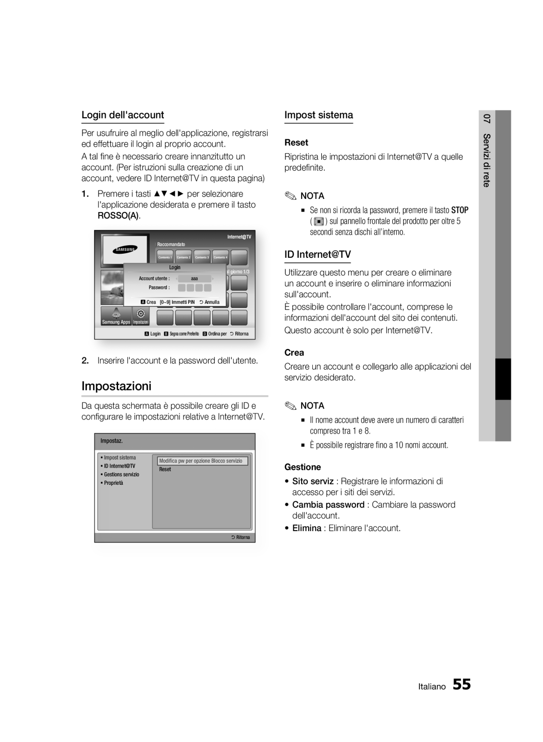 Samsung BD-C5900/XEF manual Impostazioni, Login dellaccount, Impost sistema 