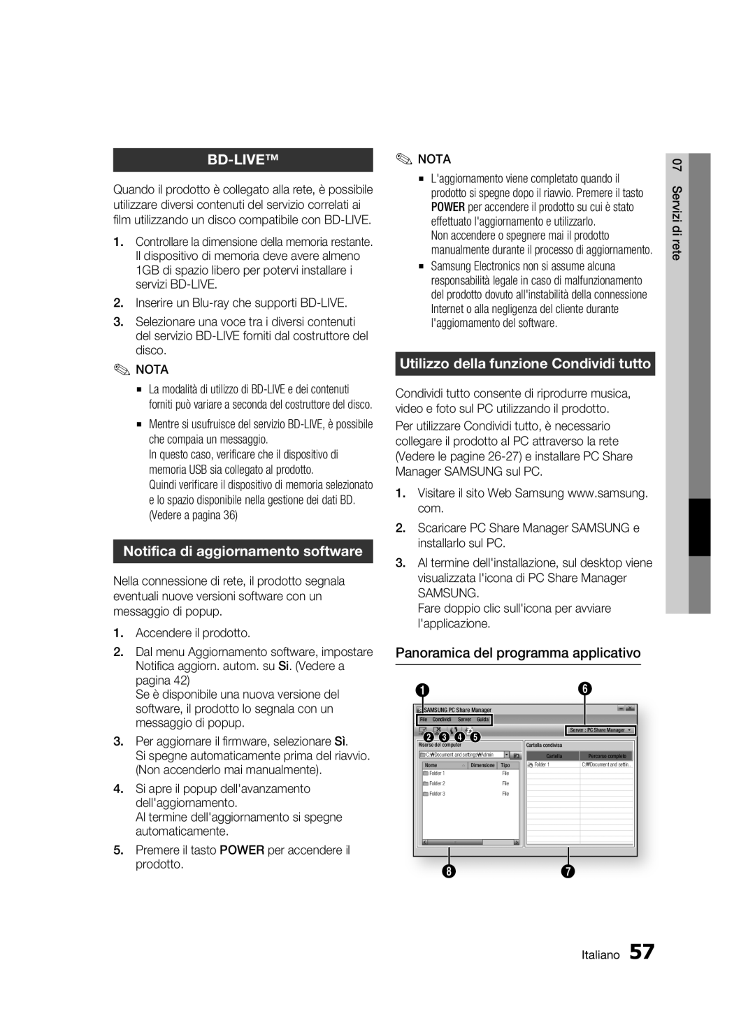 Samsung BD-C5900/XEF manual Utilizzo della funzione Condividi tutto, Panoramica del programma applicativo, Samsung 