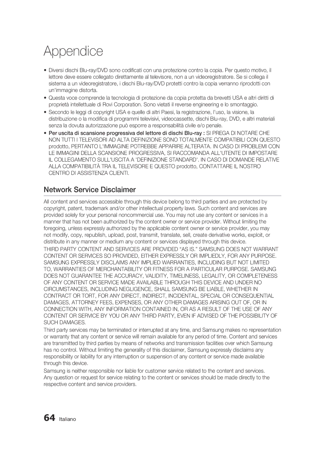 Samsung BD-C5900/XEF manual Network Service Disclaimer 