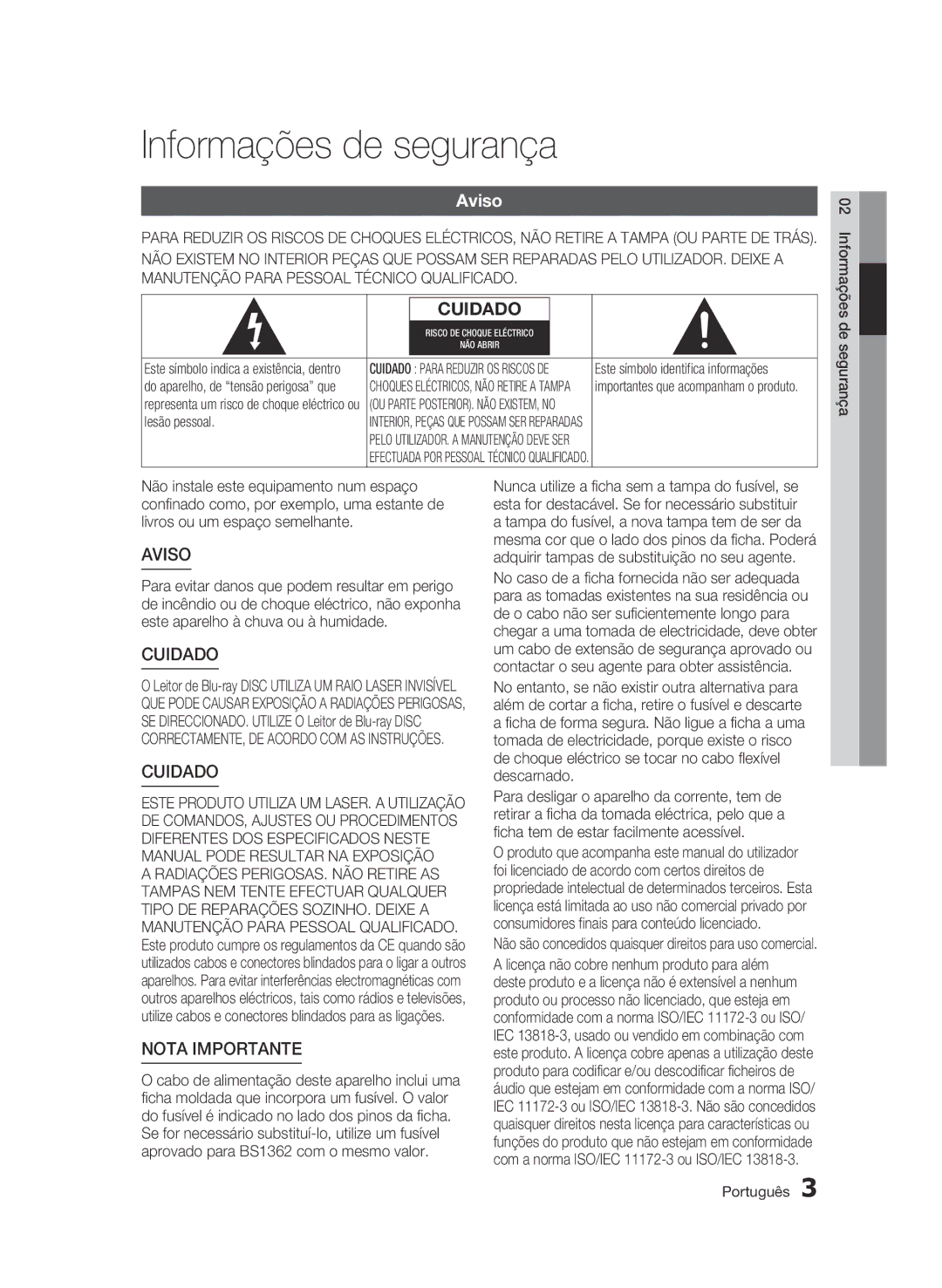 Samsung BD-C5900/XEF manual Informações de segurança, Aviso 