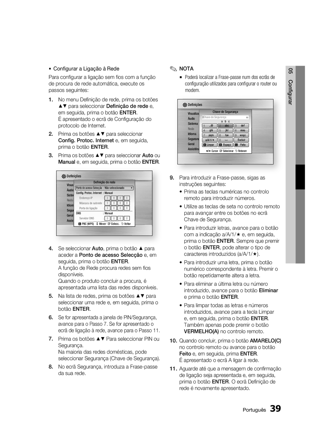 Samsung BD-C5900/XEF Função de Rede procura redes sem fios disponíveis, Prima os botões Para seleccionar PIN ou Segurança 