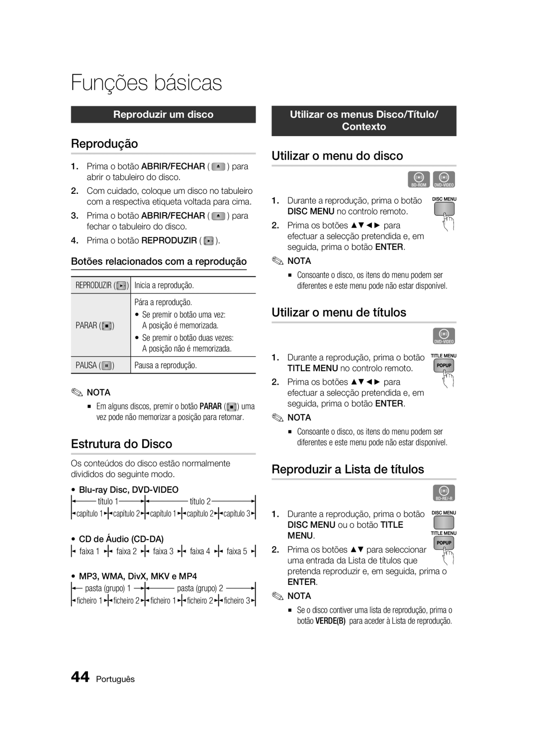 Samsung BD-C5900/XEF manual Funções básicas 