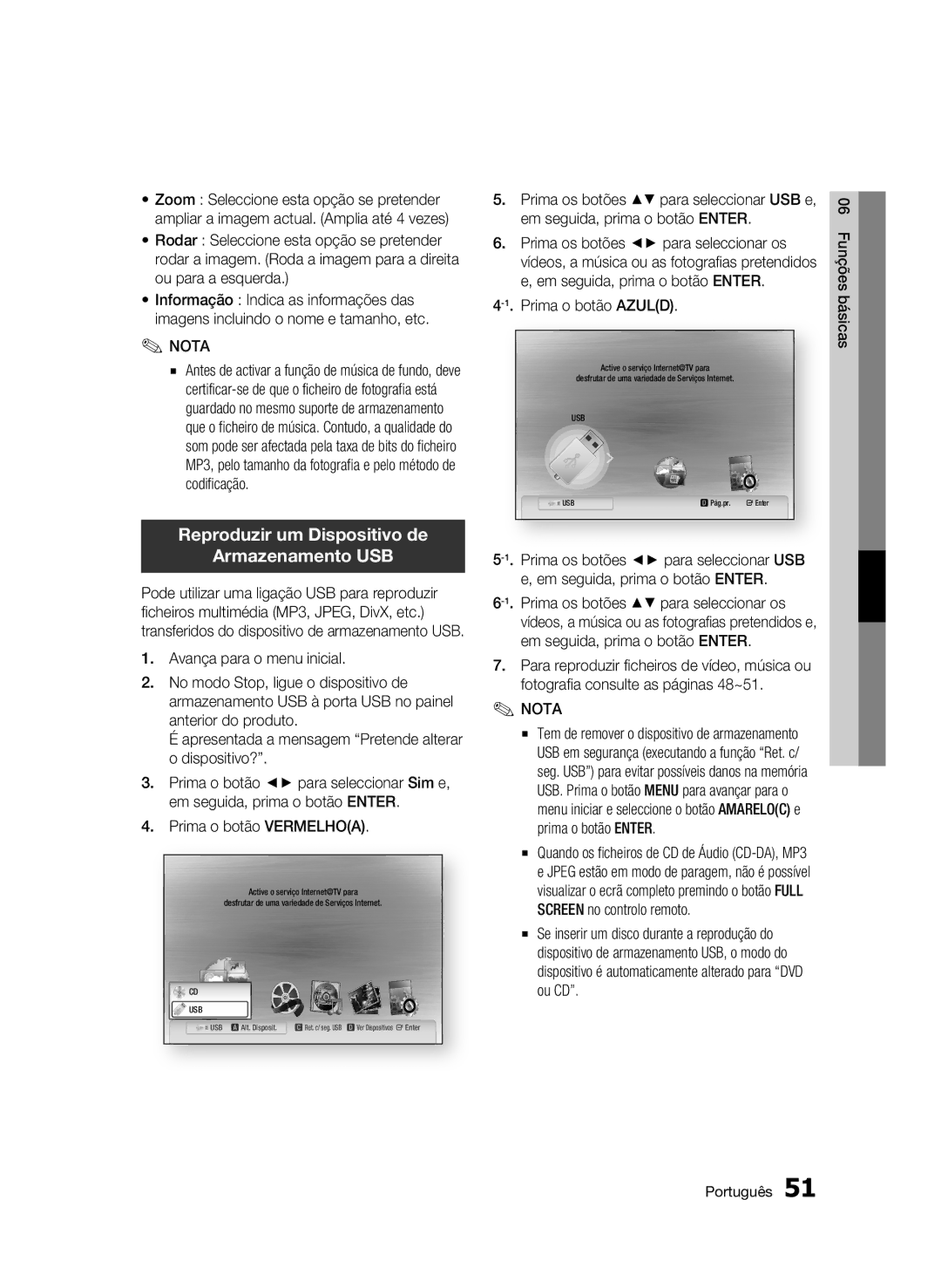 Samsung BD-C5900/XEF manual Reproduzir um Dispositivo de Armazenamento USB, Prima o botão Vermelhoa, Prima o botão Azuld 