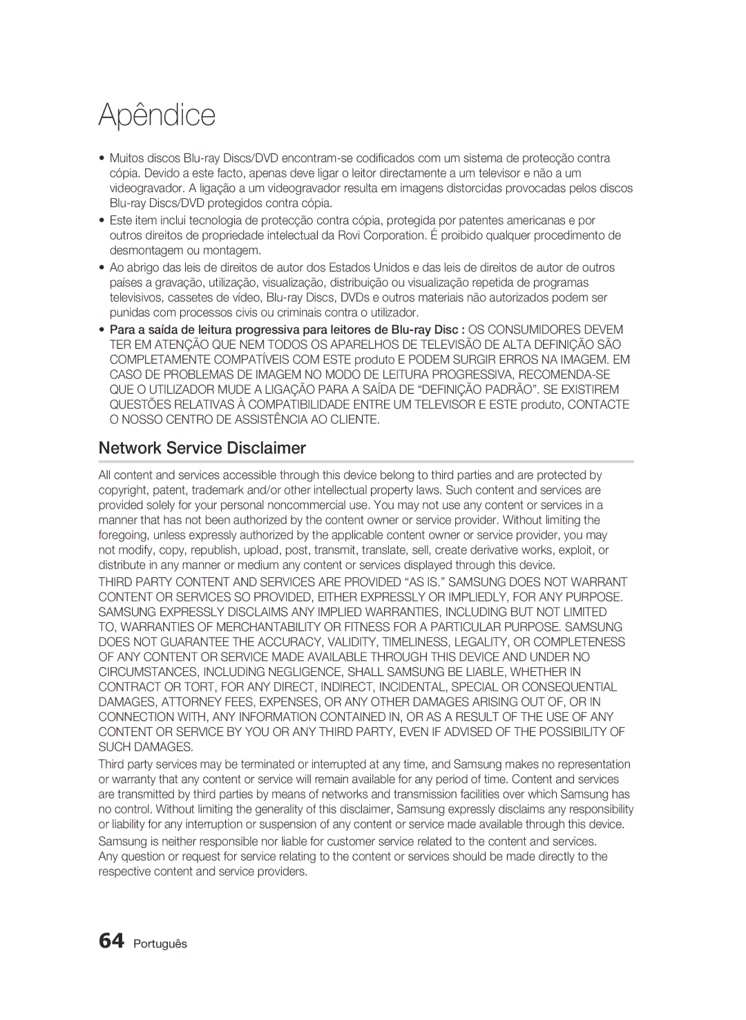 Samsung BD-C5900/XEF manual Network Service Disclaimer 