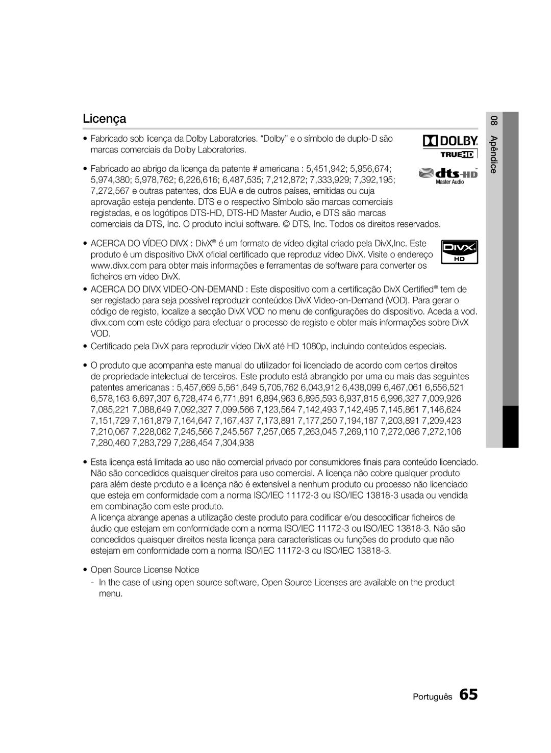 Samsung BD-C5900/XEF manual Licença 