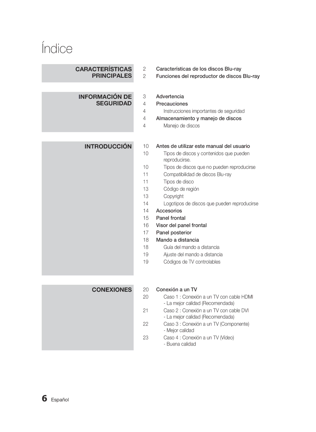 Samsung BD-C5900/XEF manual Índice 