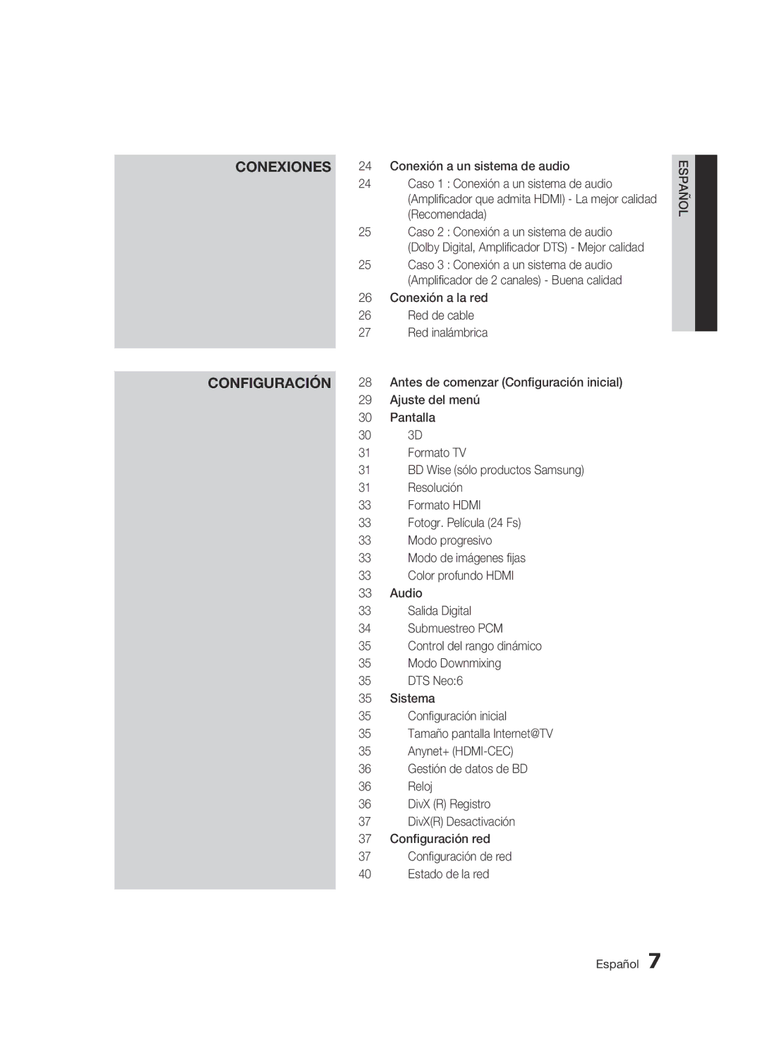 Samsung BD-C5900/XEF manual Configuración 