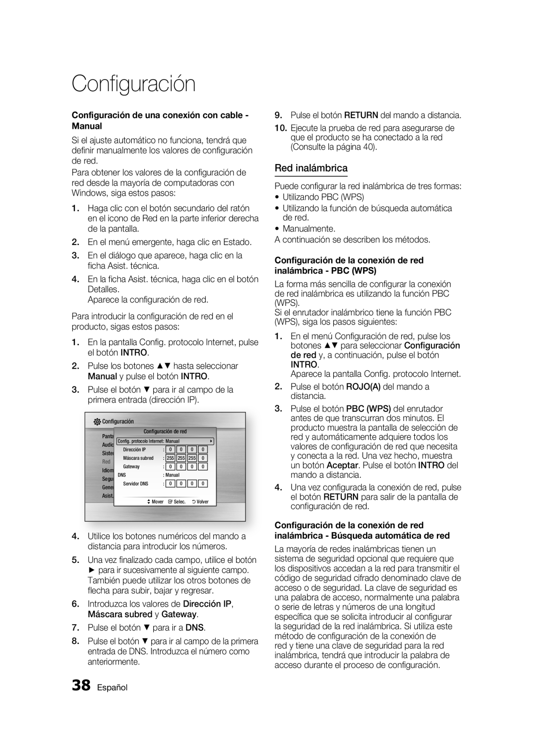 Samsung BD-C5900/XEF manual Red inalámbrica, Configuración de una conexión con cable Manual 