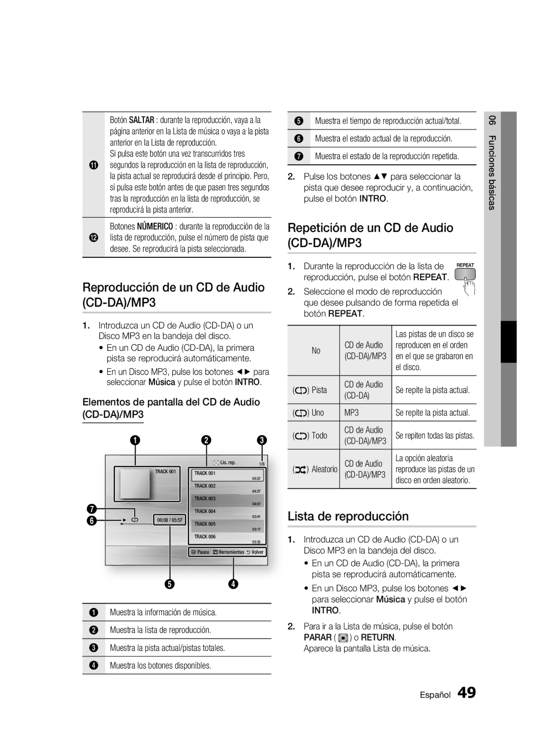 Samsung BD-C5900/XEF manual Reproducción de un CD de Audio CD-DA/MP3, Repetición de un CD de Audio CD-DA/MP3 