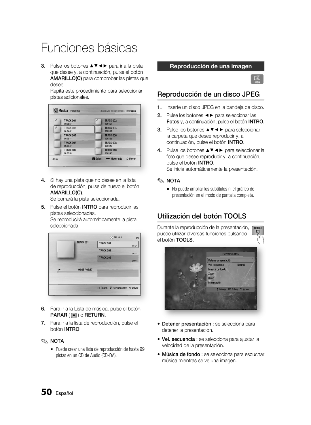 Samsung BD-C5900/XEF manual Reproducción de un disco Jpeg, Utilización del botón Tools, Reproducción de una imagen 