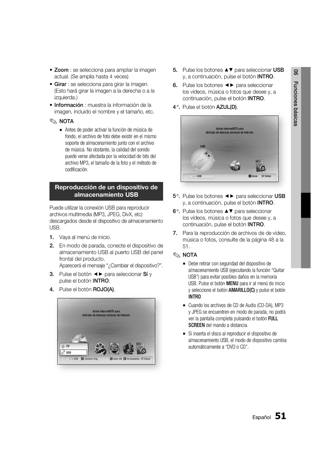 Samsung BD-C5900/XEF manual Reproducción de un dispositivo de Almacenamiento USB, Pulse el botón Azuld 