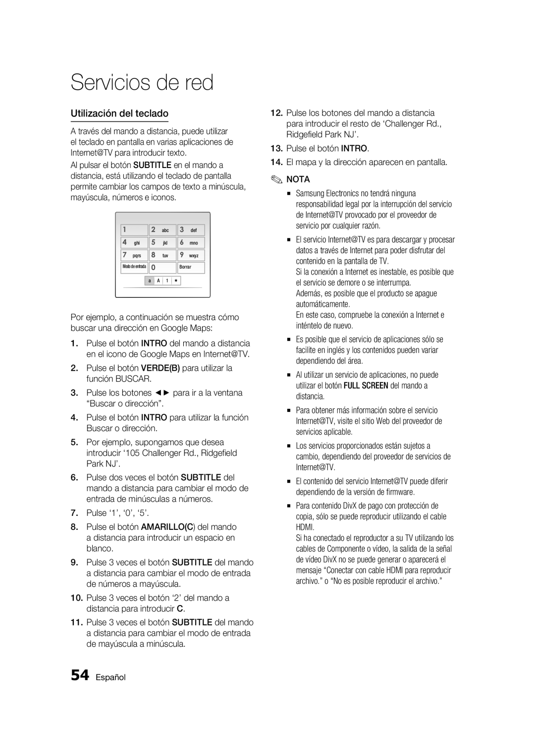 Samsung BD-C5900/XEF manual Utilización del teclado, Nota 