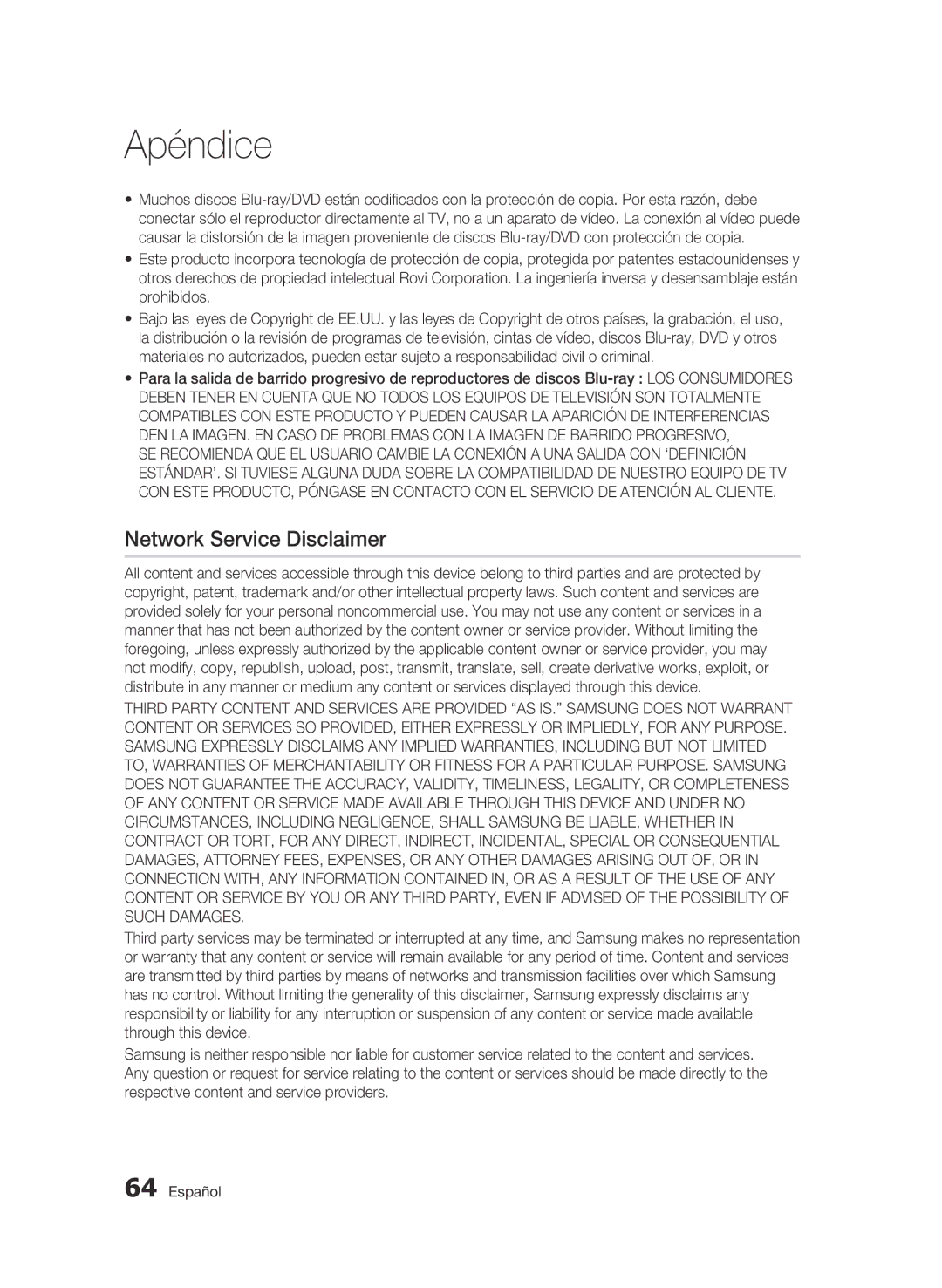 Samsung BD-C5900/XEF manual Network Service Disclaimer 