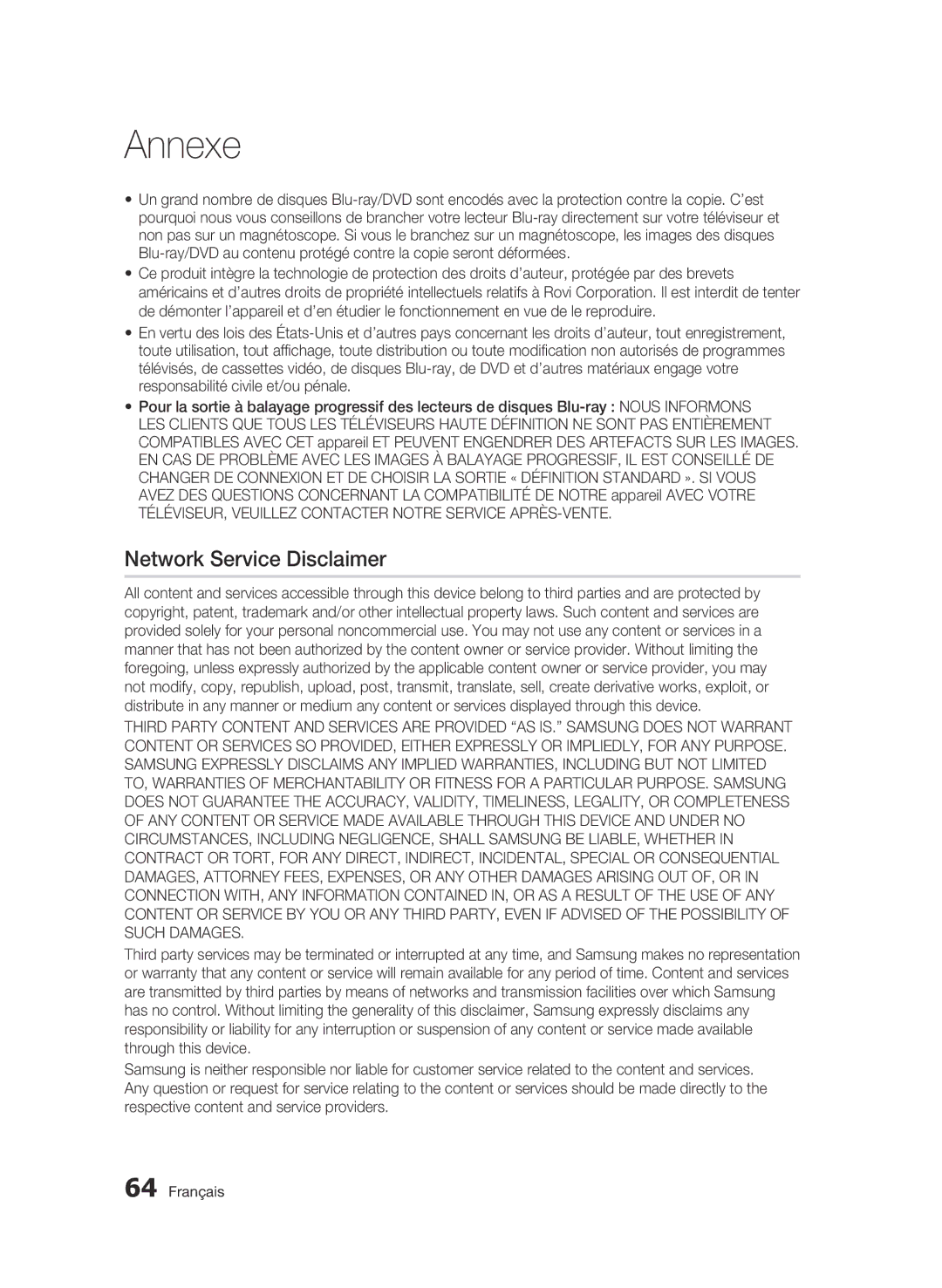 Samsung BD-C5900/XEF manual Network Service Disclaimer 