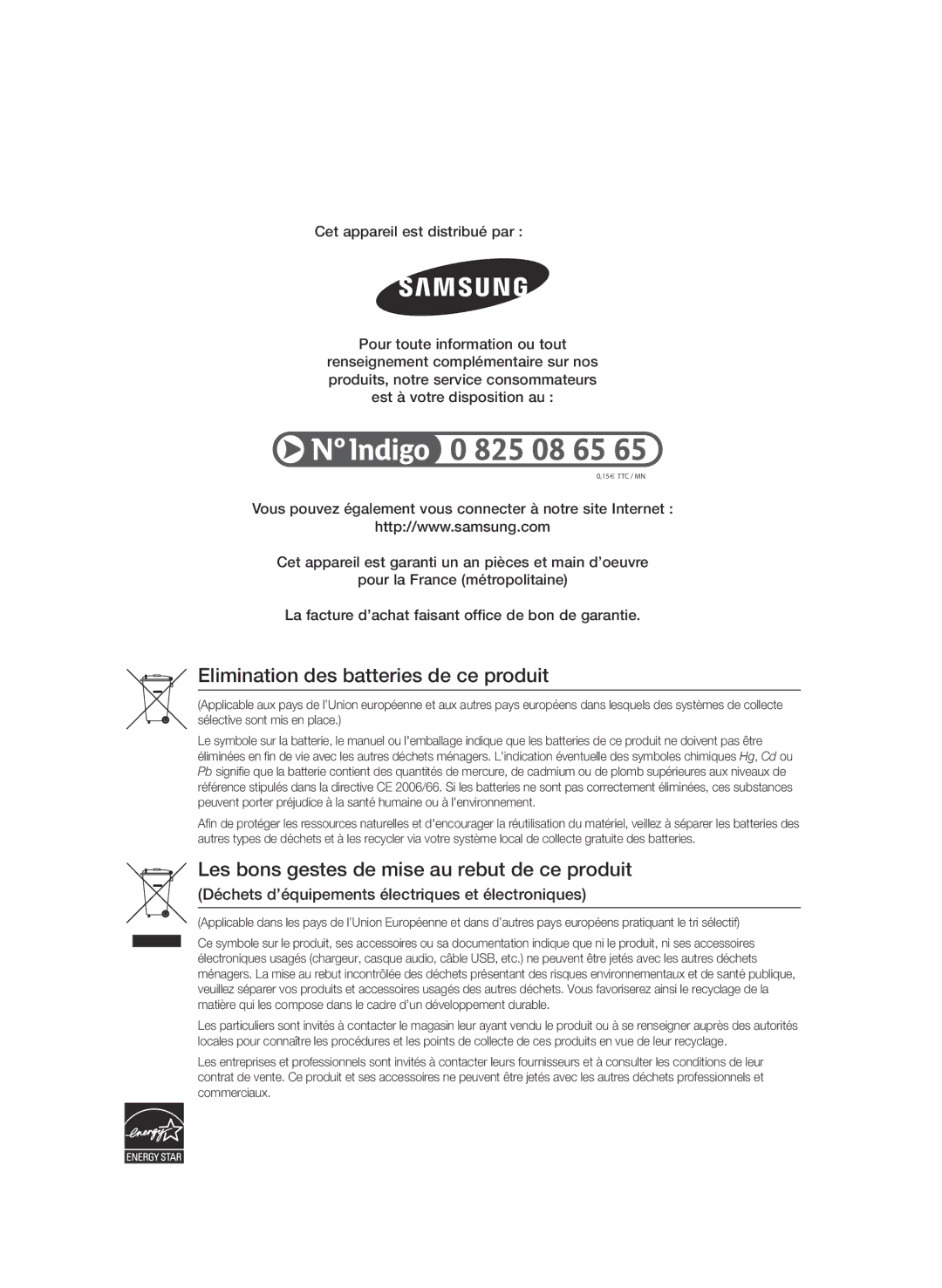 Samsung BD-C5900/XEF manual Elimination des batteries de ce produit 