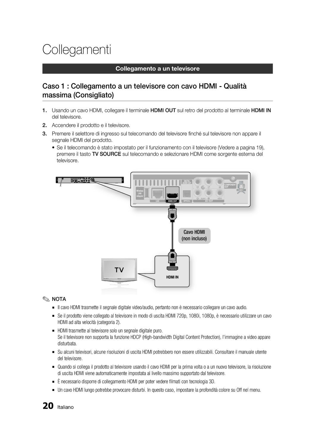 Samsung BD-C5900/XEF manual Collegamenti, Collegamento a un televisore 